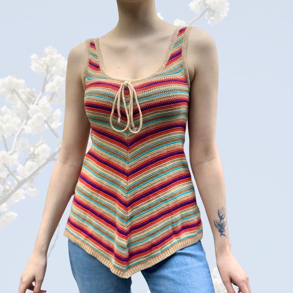 Heart n Crush striped multicolored crochet tank top S
